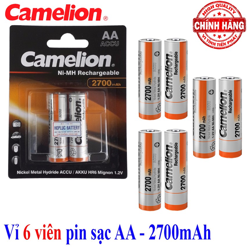 Vỉ 6 Pin Sạc AA (2A) Camelion Ni-MH Rechargeable Accu 2700mAh - 1.2V (Cam)