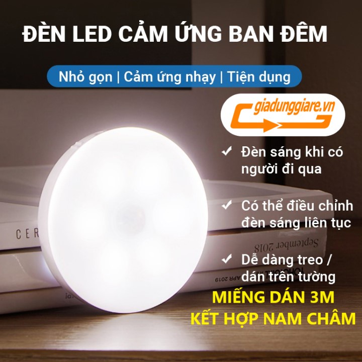 Đèn LED CẢM ỨNG chuyển động thông minh tự động bật tắt đèn ngủ cảm biến nhạy sử dụng pin sạc USB dùng dán tường đa năng