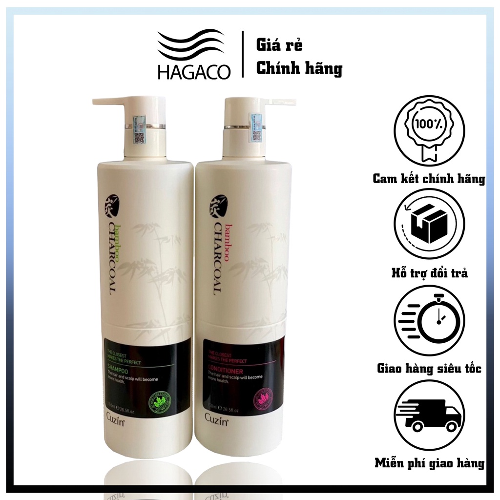 Cặp Gội Xả Than Tre CUZIN 750ml | Giảm Rụng Tóc, Kích Thích Mọc Tóc, Phục Hồi Tóc Khô Xơ | CT81