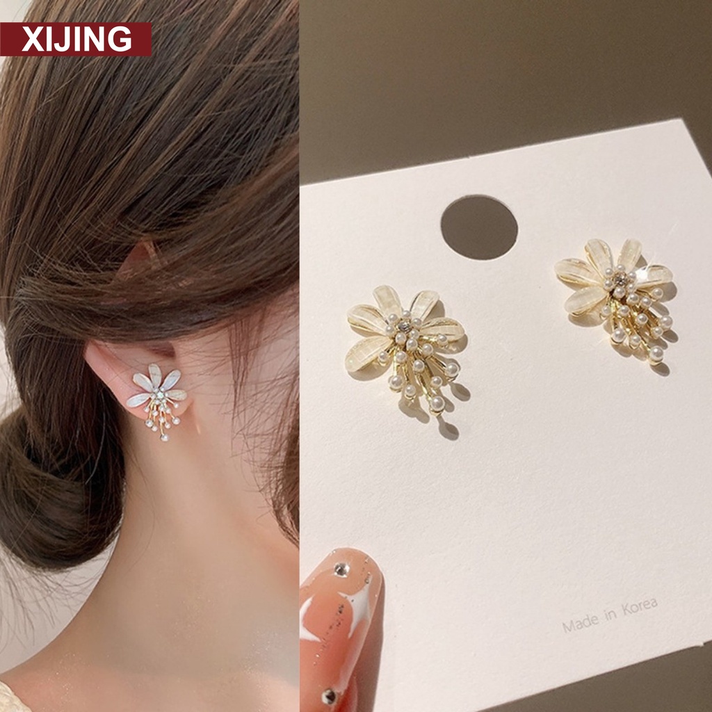 【COD】Bông Tai Hình Hoa Đính Ngọc Trai Nhân Tạo Thời Trang