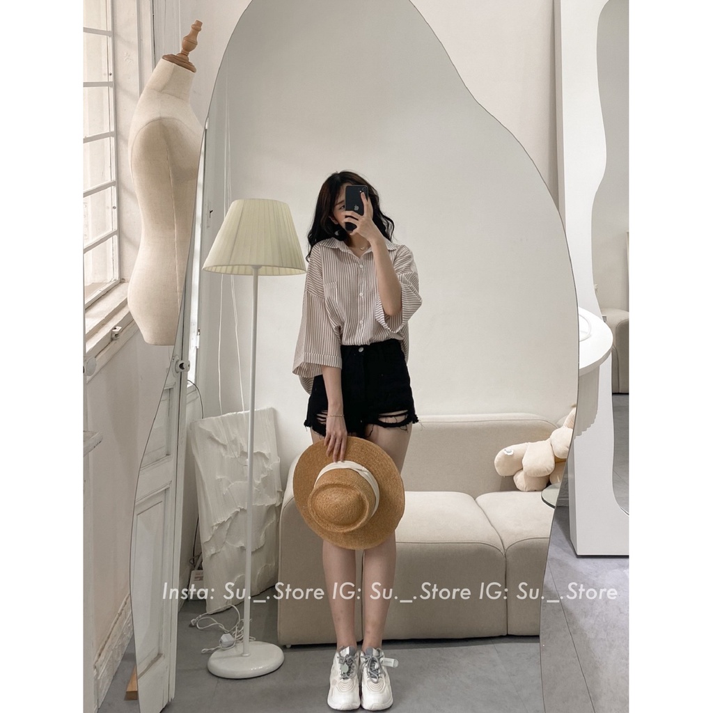 Áo sơ mi kẻ xốp nhăn 1 túi trước A1845 SUSTORE