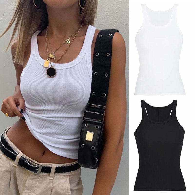 Áo Dệt Kim Không Tay Cổ Chữ U Màu Sắc Đơn Giản Thời Trang Mùa Hè Quyến Rũ Cho Nữ