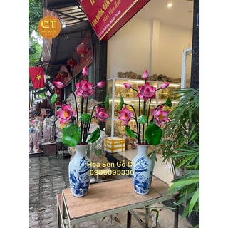 Hoa Sen Gỗ ( Sen Hồng ) Cắm Bình Sứ ( Không Kèm Bình )