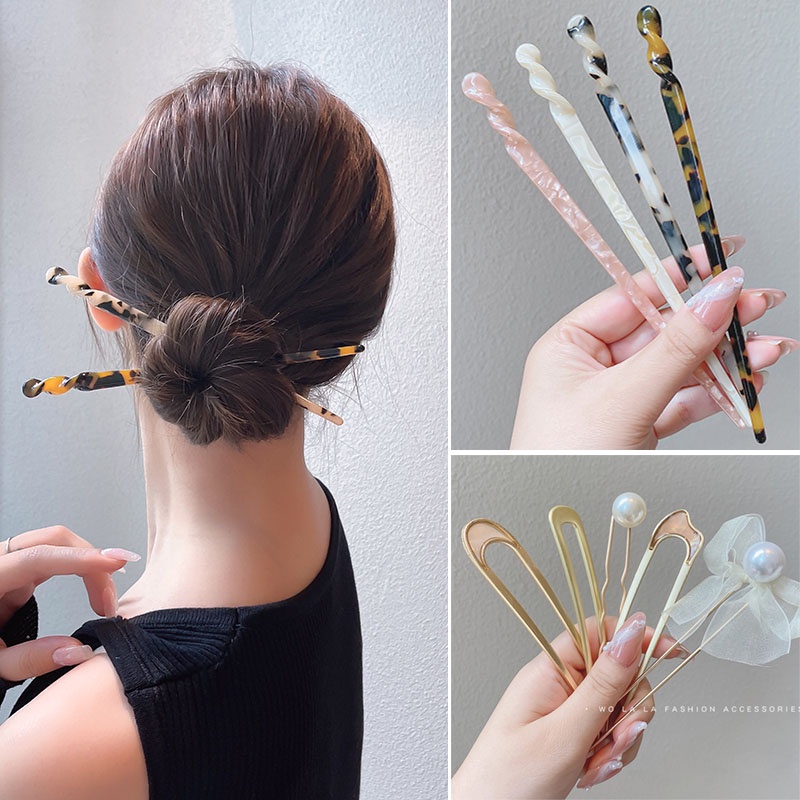 Kẹp Tóc Kim Loại Hình Chữ U Thiết Kế Đơn Giản Cho Nữ