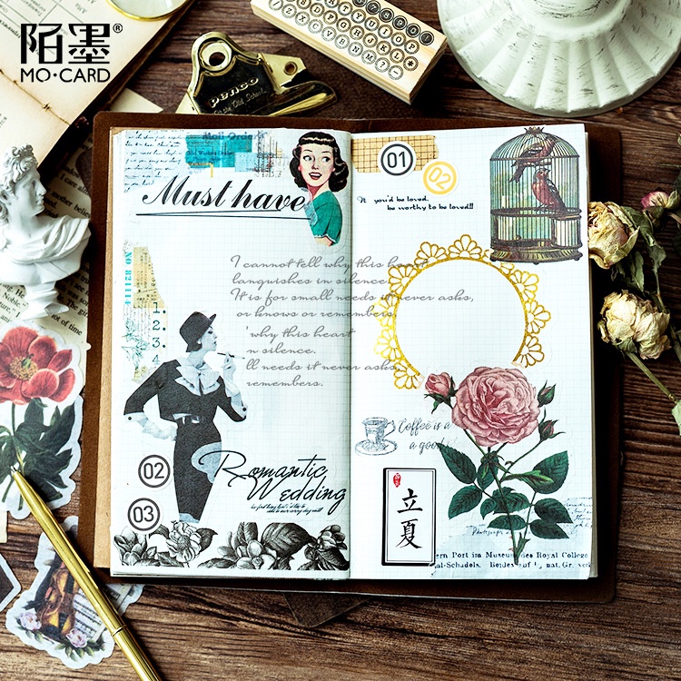 Sticker hoa lá cổ điển trang trí Scrapbook, sổ tay, vở  (set 60 stickers) - [ 099 ]