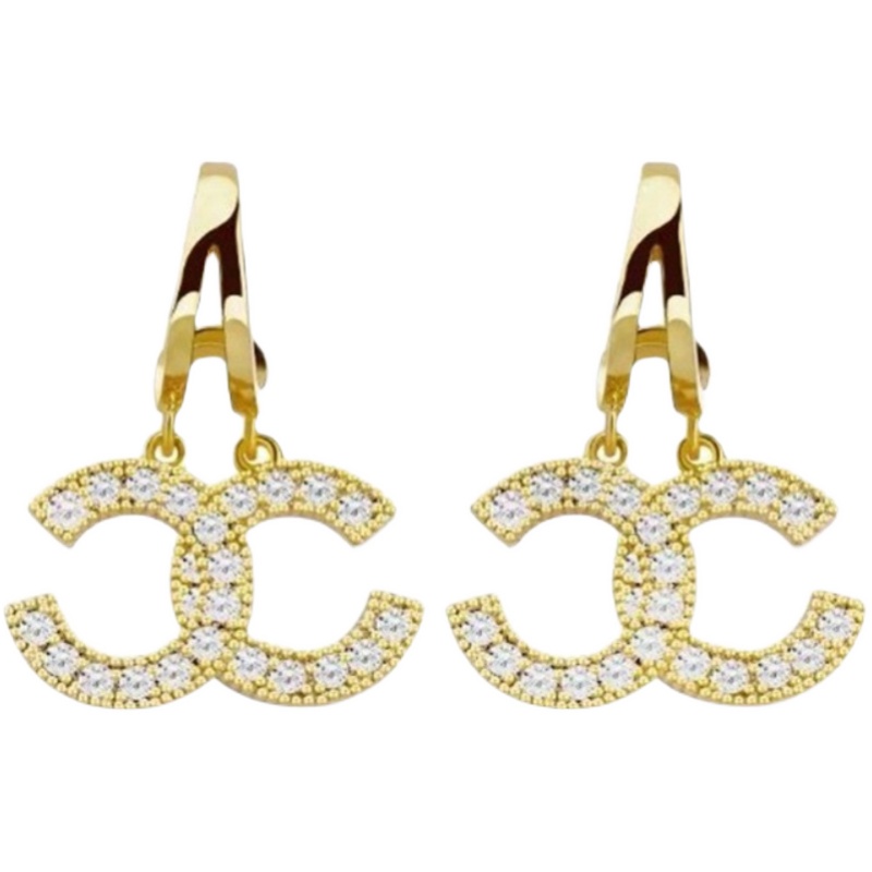 Bông Tai Mạ Bạc 925 Hình Chữ C Đính Đá Thời Trang