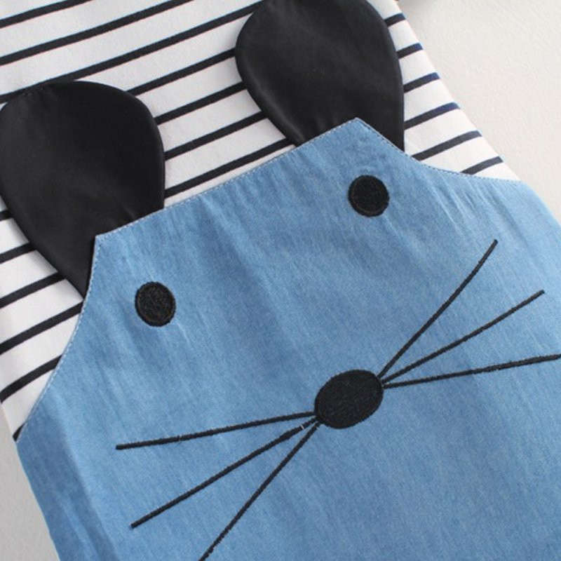 Đầm dài tay kẻ sọc phối jean denim cho bé gái (1-6 tuổi)