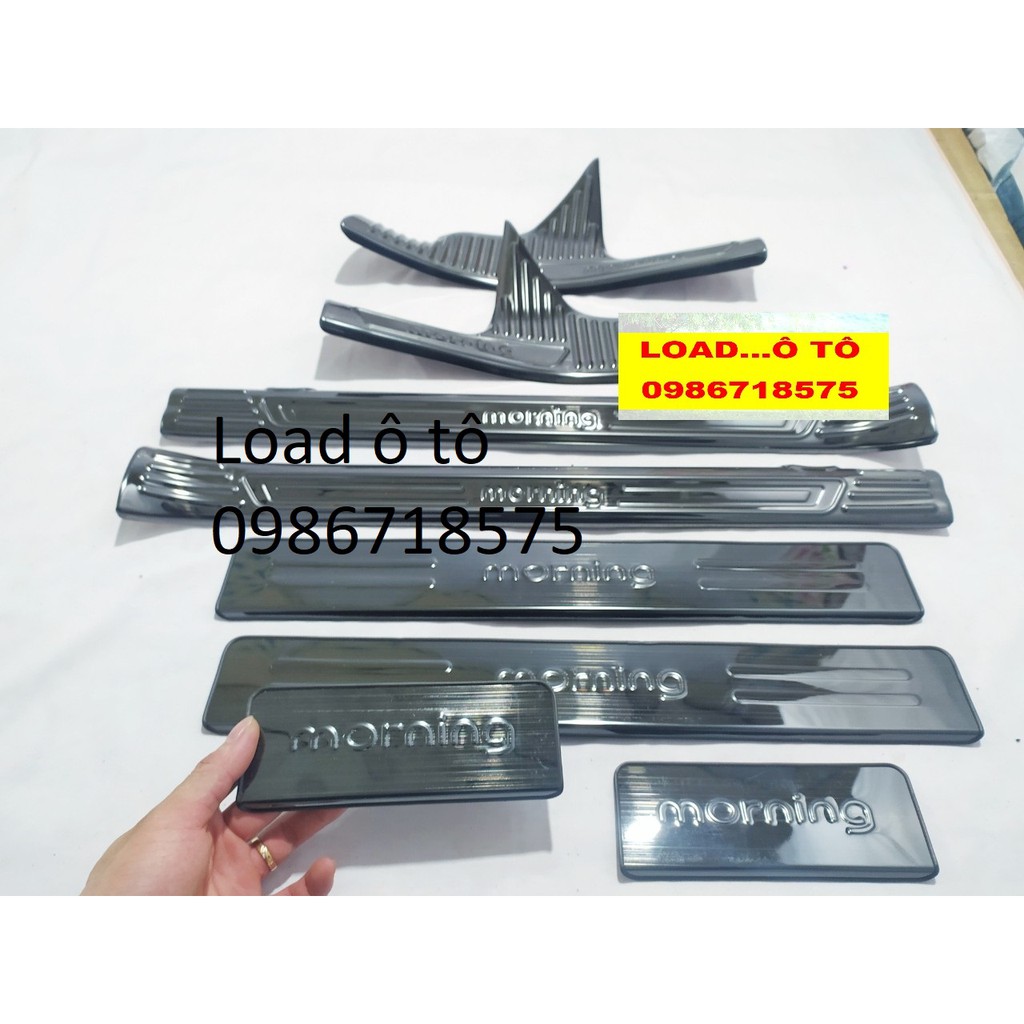 Ốp Bậc Cửa, Nẹp Bước Chân Xe  KIA Morning 2023-2014 Trong Ngoài Chất Liệu titan Vân Xước Cao Cấp Load ô tô