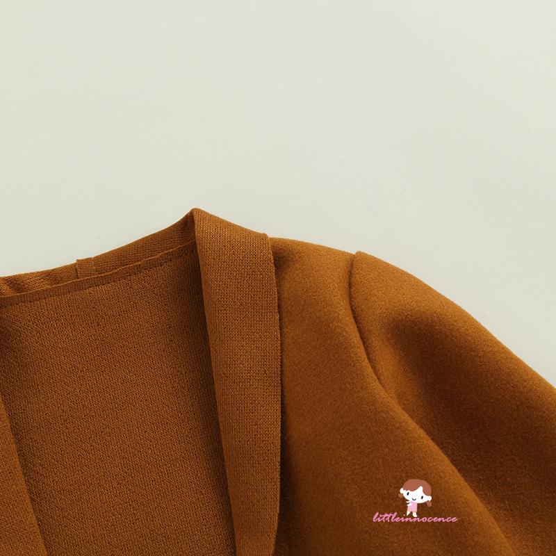 Áo khoác cardigan tay dài màu trơn có túi trước thời trang thu đông cho bé gái