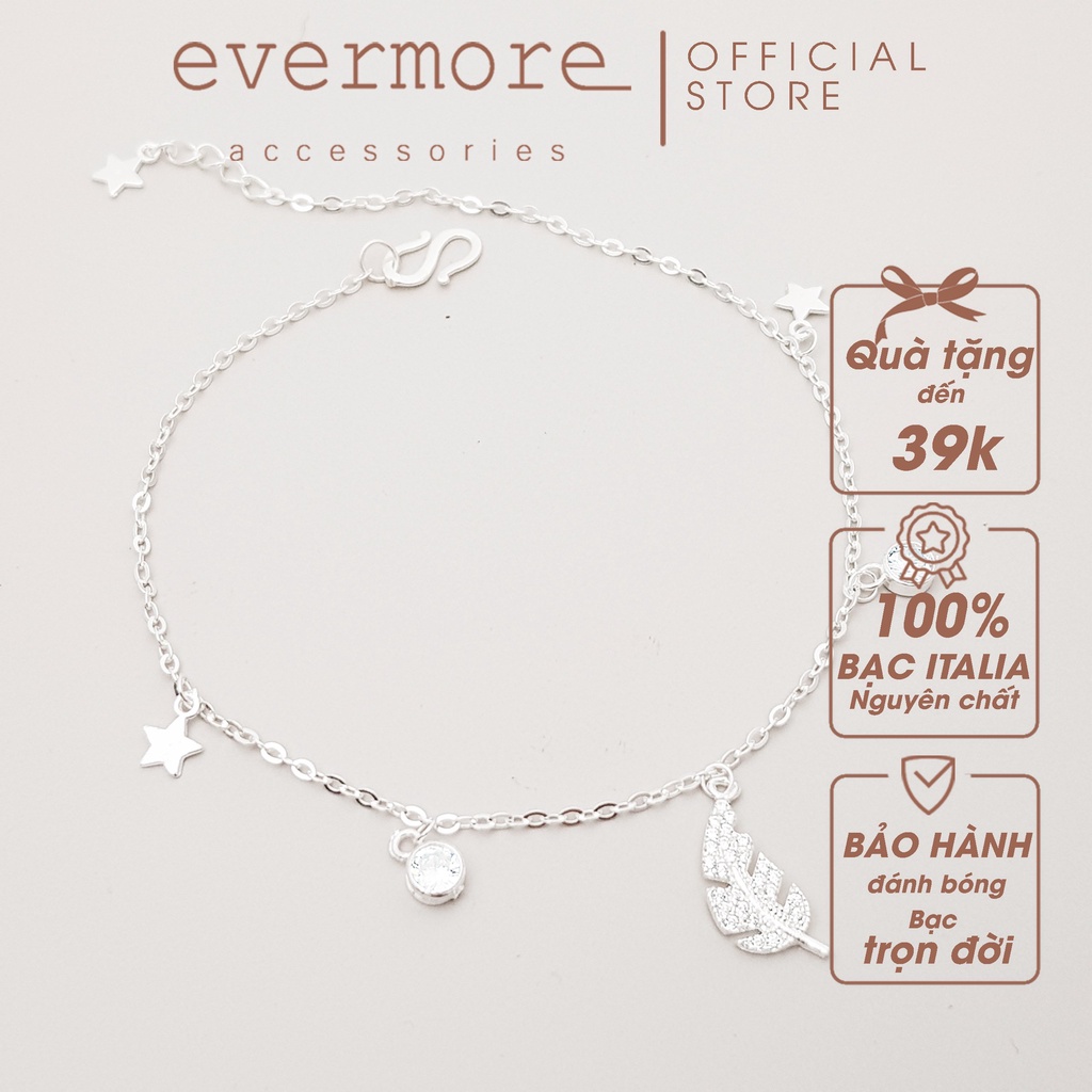 Lắc chân bạc EVERMORE, lắc chân bạc ta chiếc lá lucky leaf đính đá thanh lịch, minimalism - L019