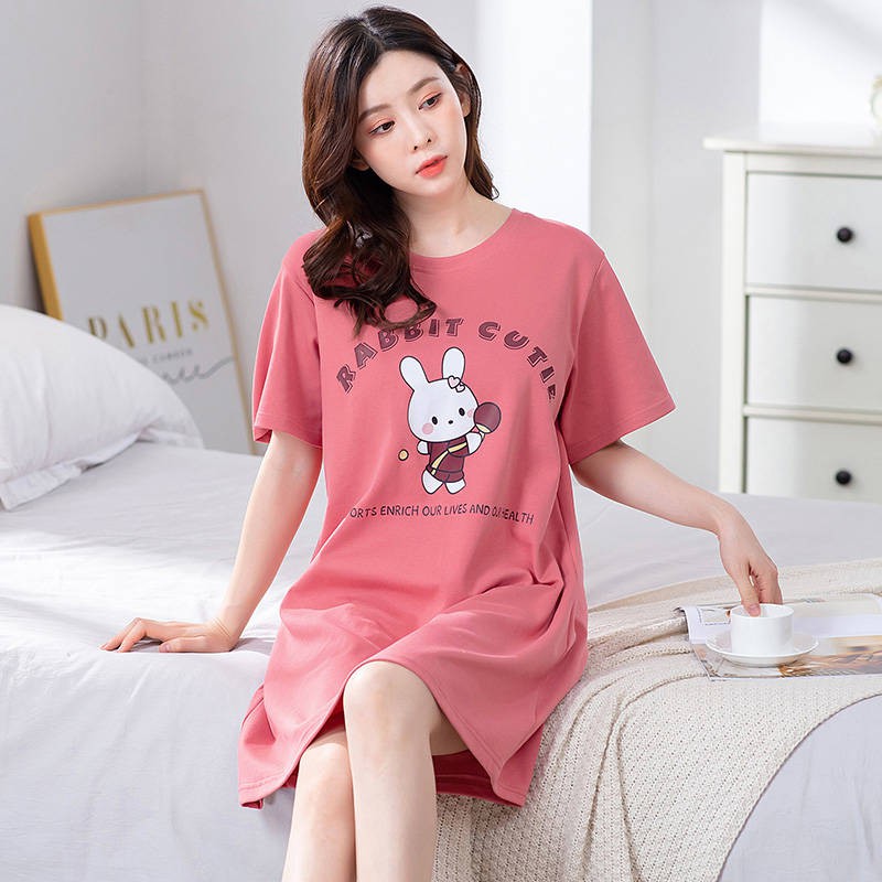 Đầm Ngủ Cotton Tay Ngắn Dáng Rộng Phong Cách Hàn Quốc Thời Trang Mùa Hè Cho Nữ