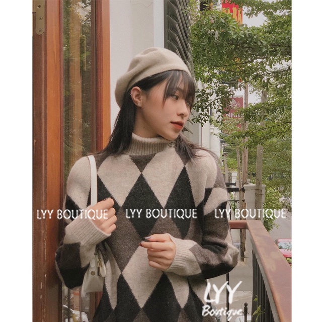 Áo len cổ lọ họa tiết quả trám HOT HIT dáng dài 3 màu chất len dầy siêu ấm hàng Quảng Châu LYY BOUTIQUE | BigBuy360 - bigbuy360.vn
