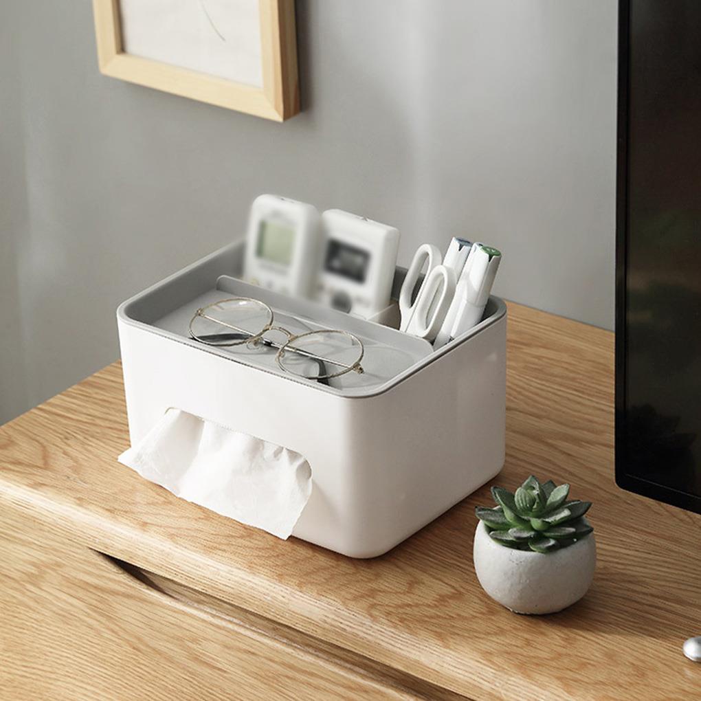 Tissue Box with Lid Plastic Remote Controller Kitchen Napkin Holder Double Layer Sundries Organizer Plastic ELEN