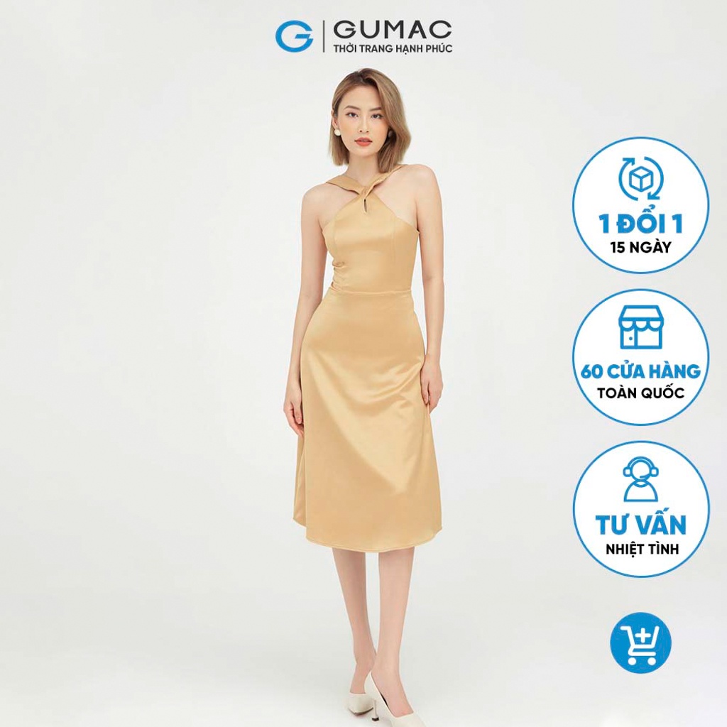 Đầm ôm body cúp ngực chéo cổ GUMAC dáng dài sang trọng DB599