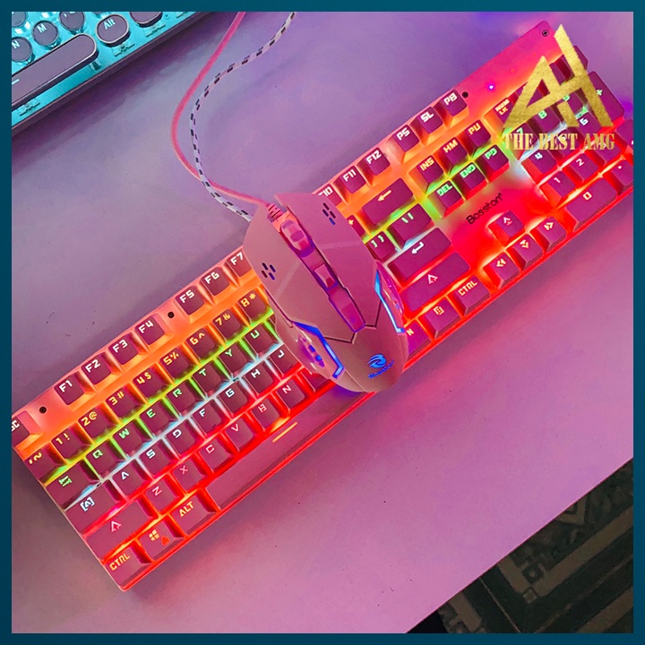 Combo 2 Sản Phẩm Bàn Phím Máy Tính Và Chuột Gaming Có Dây Bosston EK9350 Màu Hồng Dễ Thương