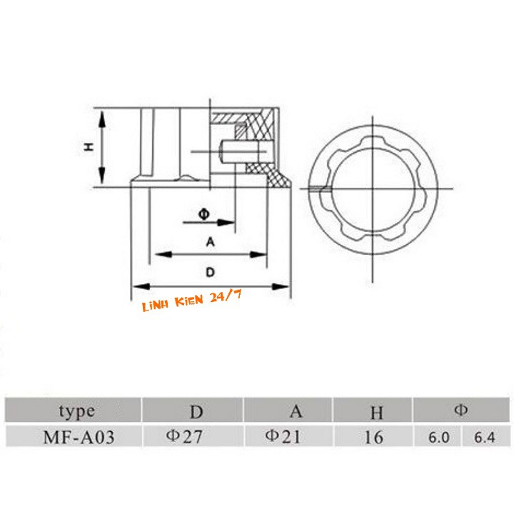 Núm Vặn Chiết Áp, Biến Trở Chính Xác 10 vòng - 6mm MF-A03 Có Ốc Vặn