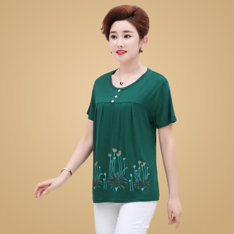 Áo Thun Tay Ngắn Cổ Tròn Chất Liệu Cotton Mỏng Thời Trang Mùa Hè Cho Phụ Nữ Trung Niên 40-50 Tuổi