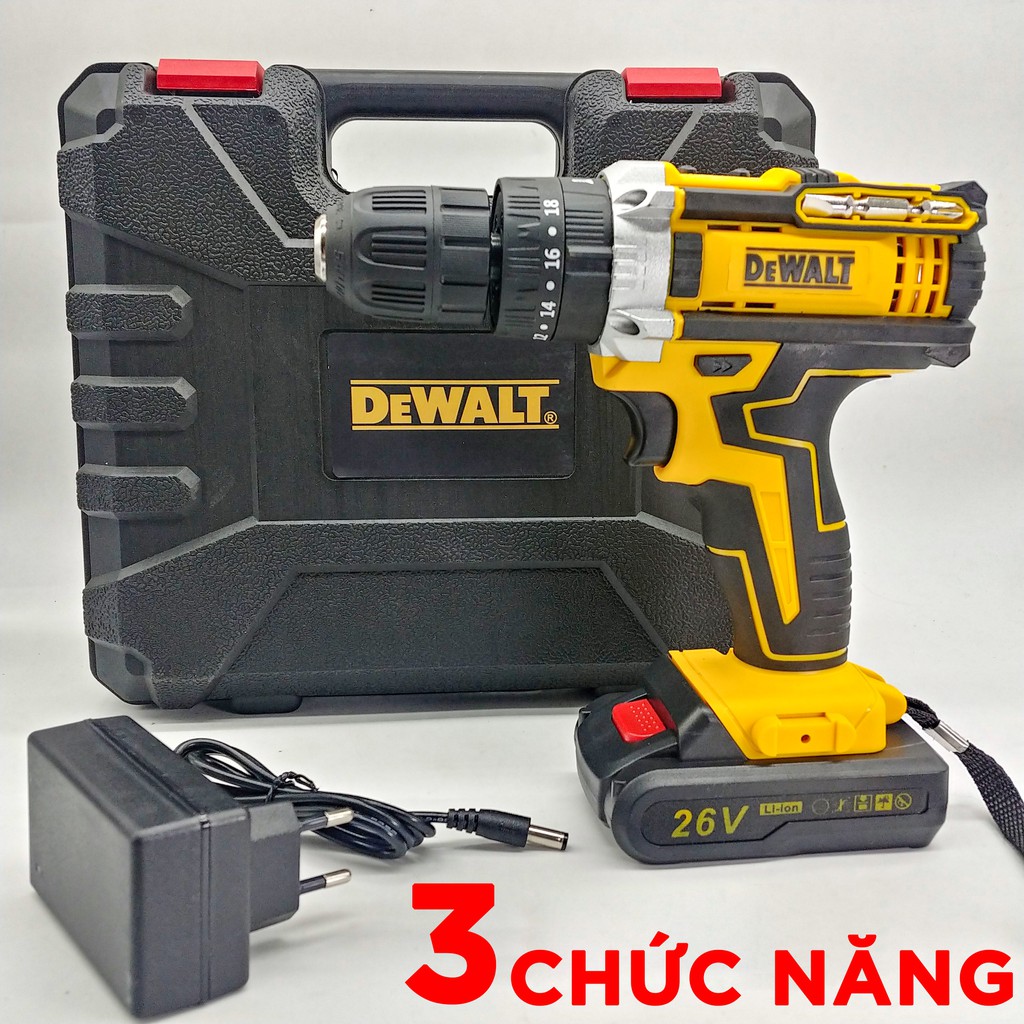 MÁY KHOAN PIN DEWALT 26V CÓ BÚA - KHOAN TƯỜNG,BẮT VÍT - LÕI ĐỒNG - 2 PIN 5 CELL