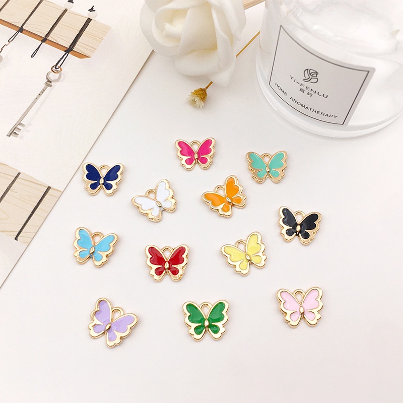 Set 10 Mặt Vòng cổ 11x11mm Hình Bướm Nhiều Màu Sắc