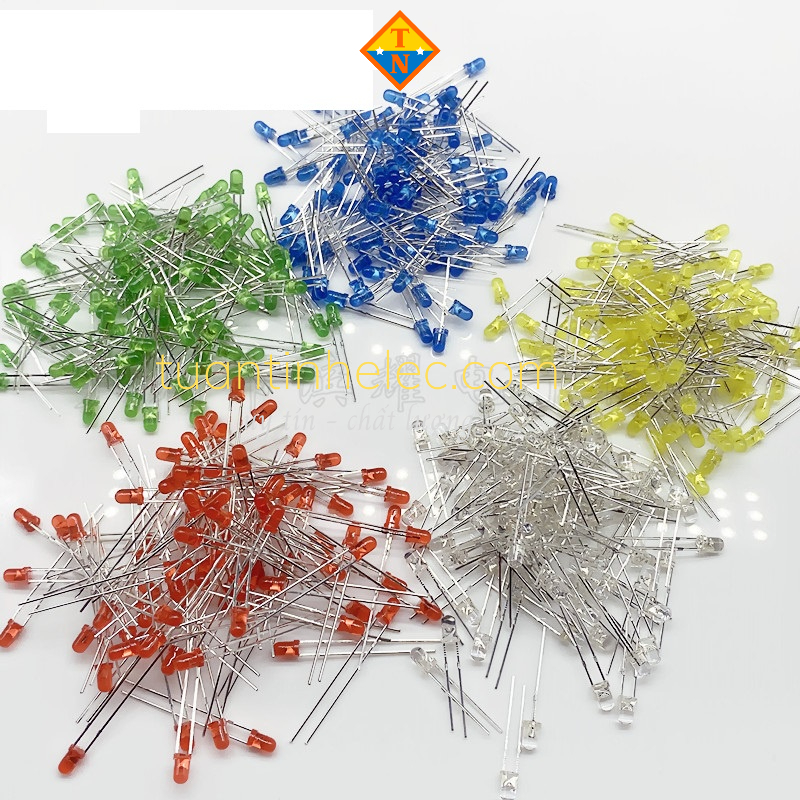 LED 3mm đơn sắc đỏ, lục, vàng, lam và trắng (10 cái)