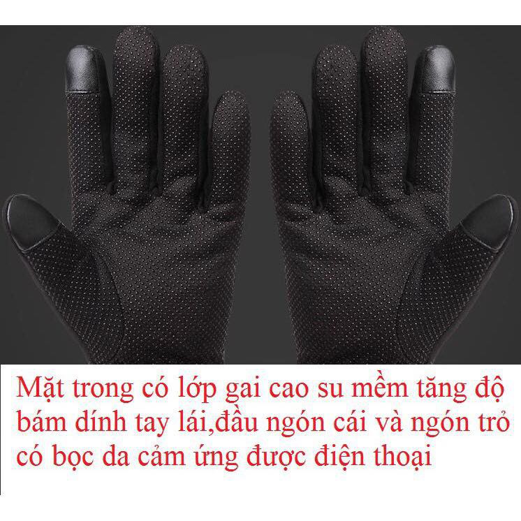 Găng tay da IWINTER có cảm ứng, giữ ấm, chống nước, đi được xe máy cho nam Tặng 1 giá đỡ điện thoại hình chiếc nhẫn