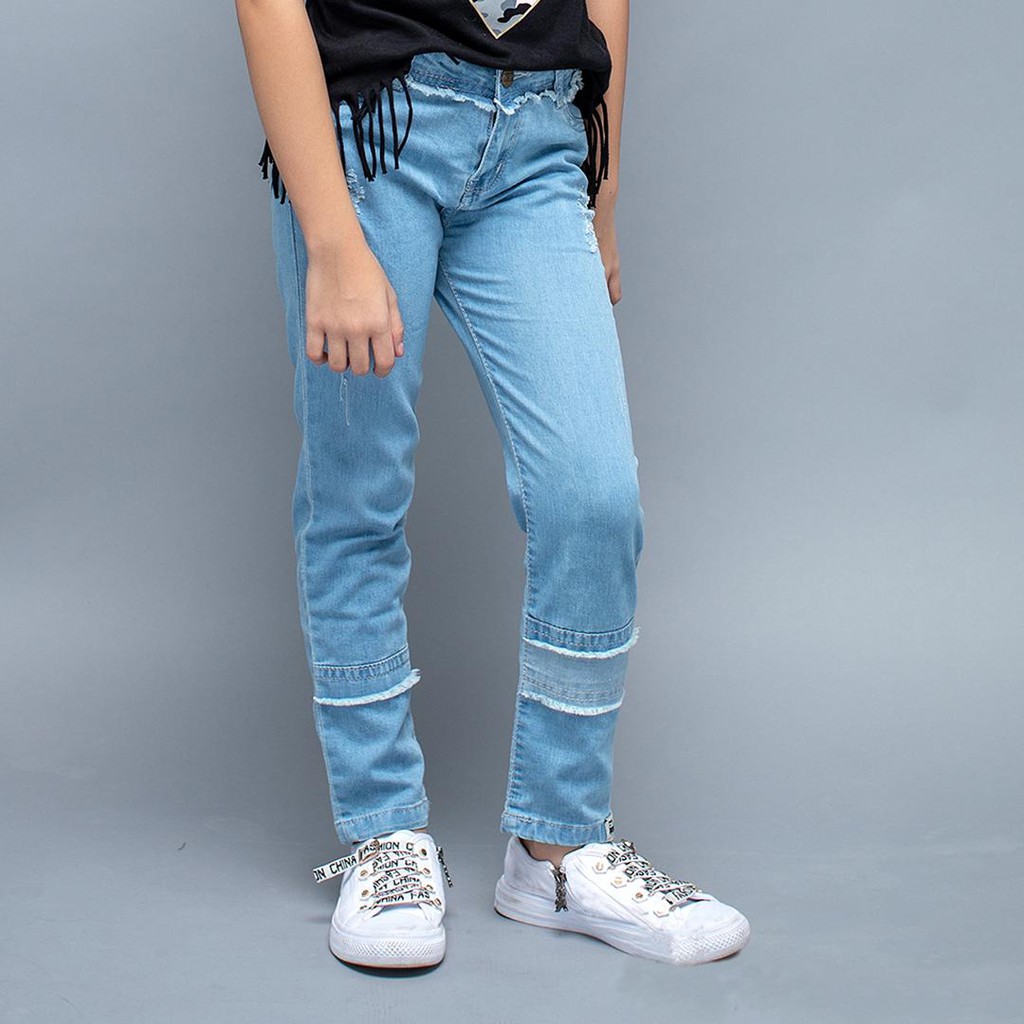 Quần jeans bé gái phối gối màu nhạt LK0239 - Lovekids