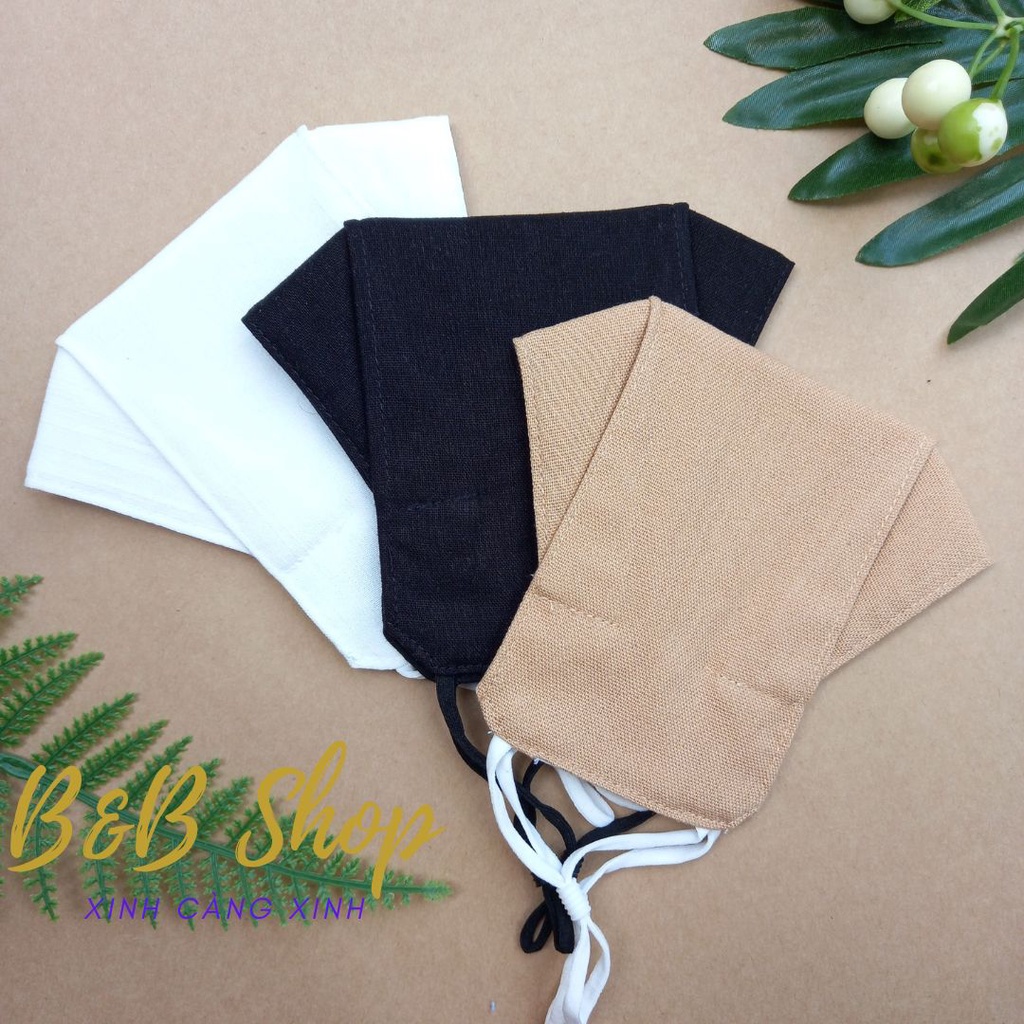 Set 3 Khẩu Trang Vải Linen Cotton  3D 3 Lớp Thời Trang Dễ Thương Mềm Mại An Toàn Mùa Dich Có Nút Tăng Giảm