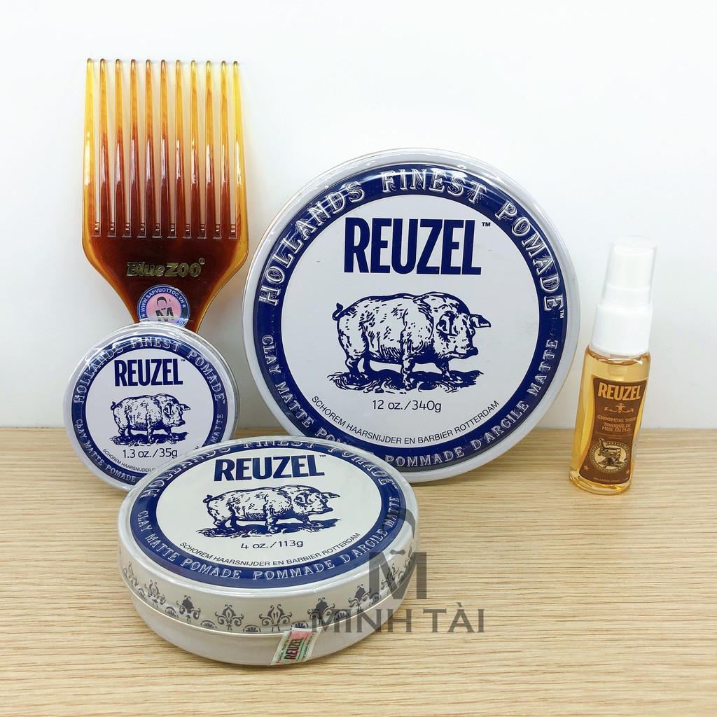 [ Full Size ] Sáp Vuốt Tóc Nam REUZEL Clay Matte Pomade + Xịt Dưỡng Tóc Reuzel Tonic 20ml + Lược Chải Tóc Pomade