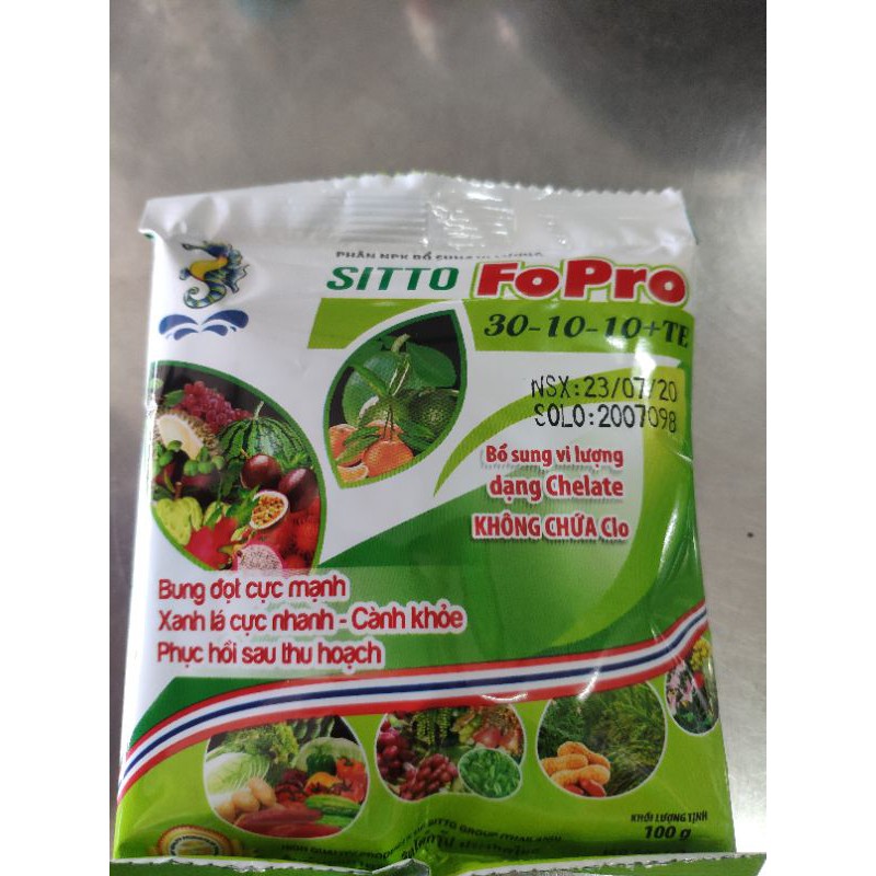 SITTO FOPRO 30-10-10: (100g) BUNG ĐỌT CỰC MẠNH, XANH LÁ CỰC NHANH, THÂN CÀNH KHỎE