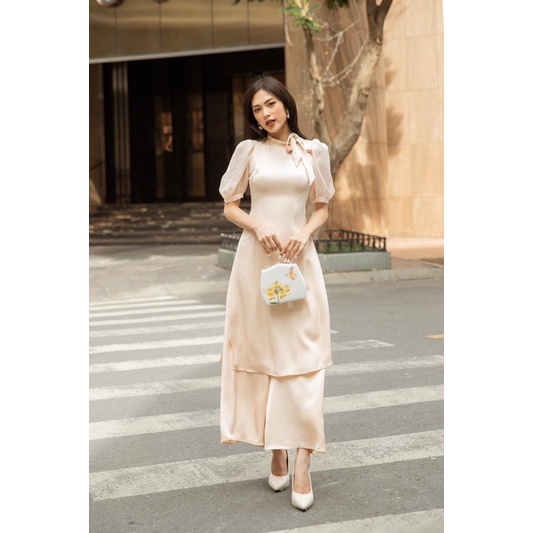 Ceci Cela - Áo Dài Lụa Nơ Cột Tay Phồng Thời Trang Mùa Xuân Viên Minh 3