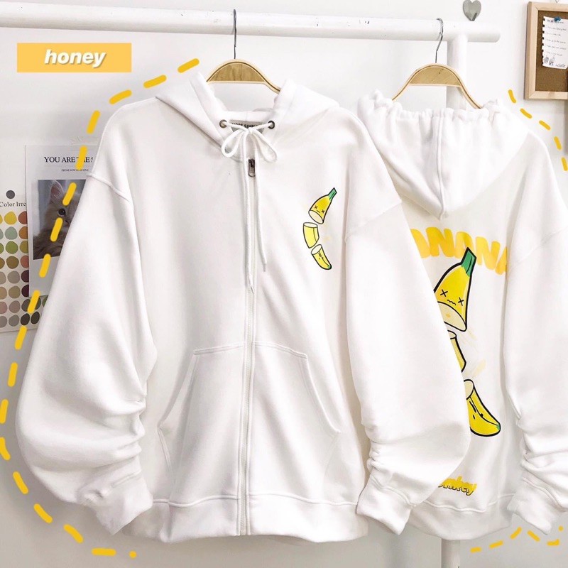 Áo khoác nỉ dây kéo form rộng Banana (ẢNH THẬT)