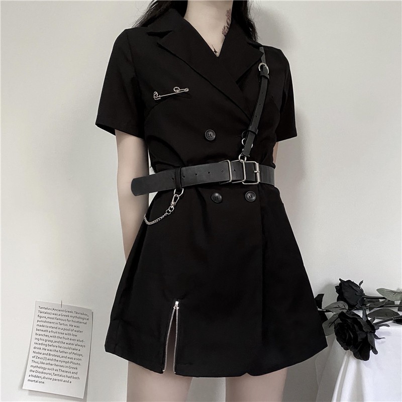 (Hàng Đẹp)Ảnh thật 4 hình cuối-HC307.Áo retro cổ vest dáng dài kèm đai phong cách Harajuku