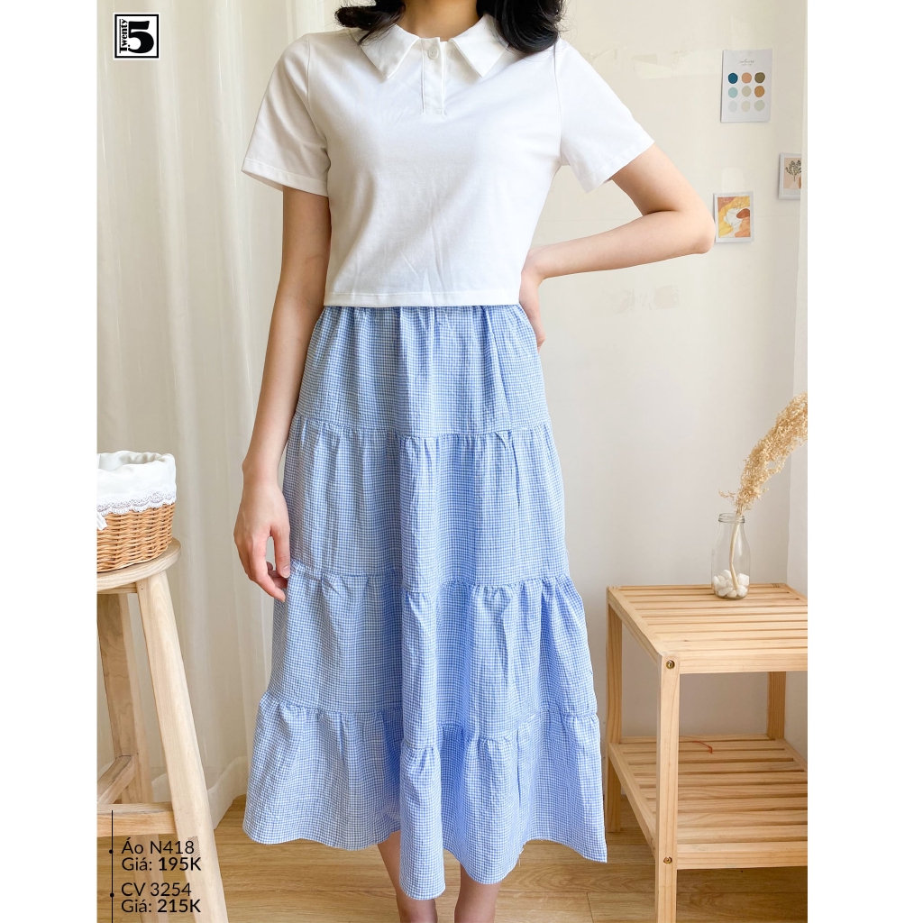 Áo thun polo nữ croptop tay ngắn chất cotton mịn Twentyfive N418