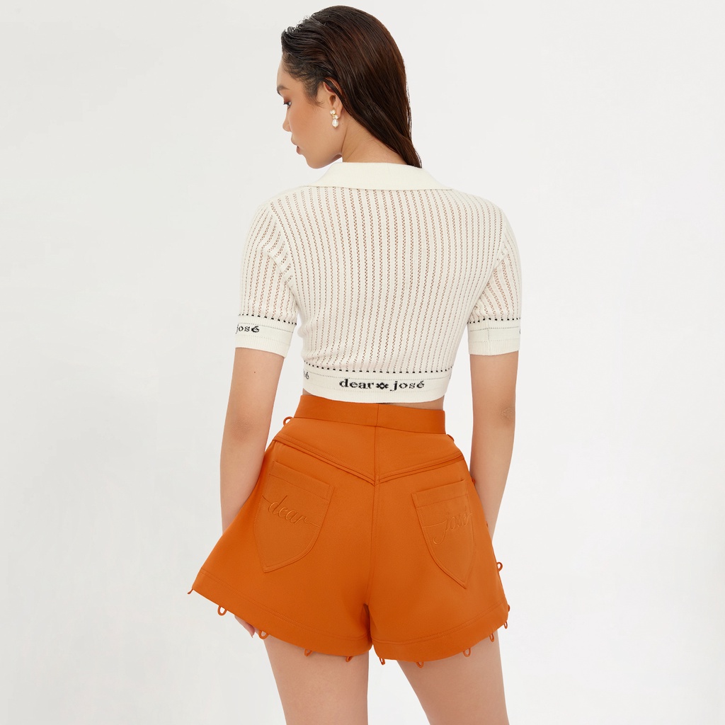 DEAR JOSÉ - Áo polo crop top Coco vải len gân trắng