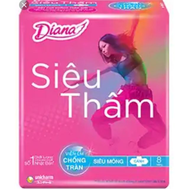 Băng vệ sinh Diana siêu thấm siêu mỏng cánh 8 miếng.