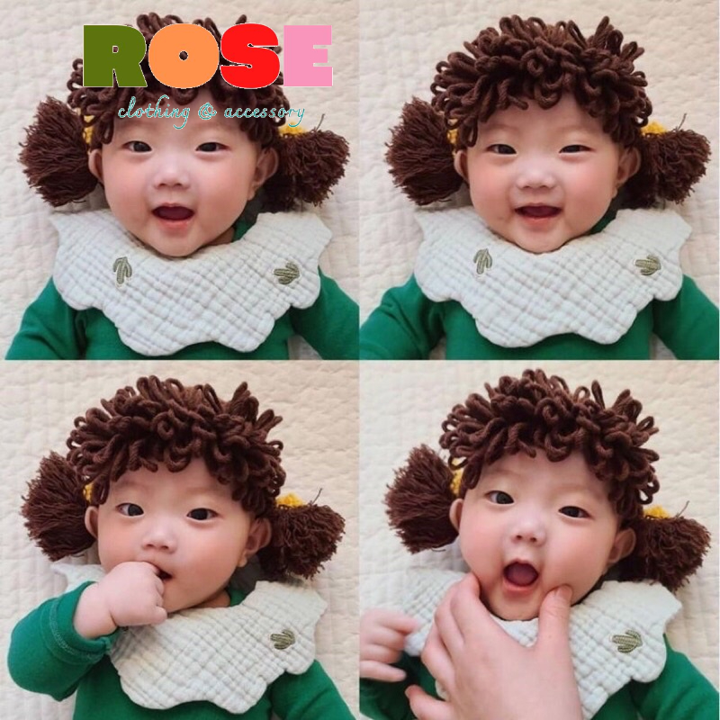 Mũ len tóc 2 chùm thấp đáng yêu cho bé