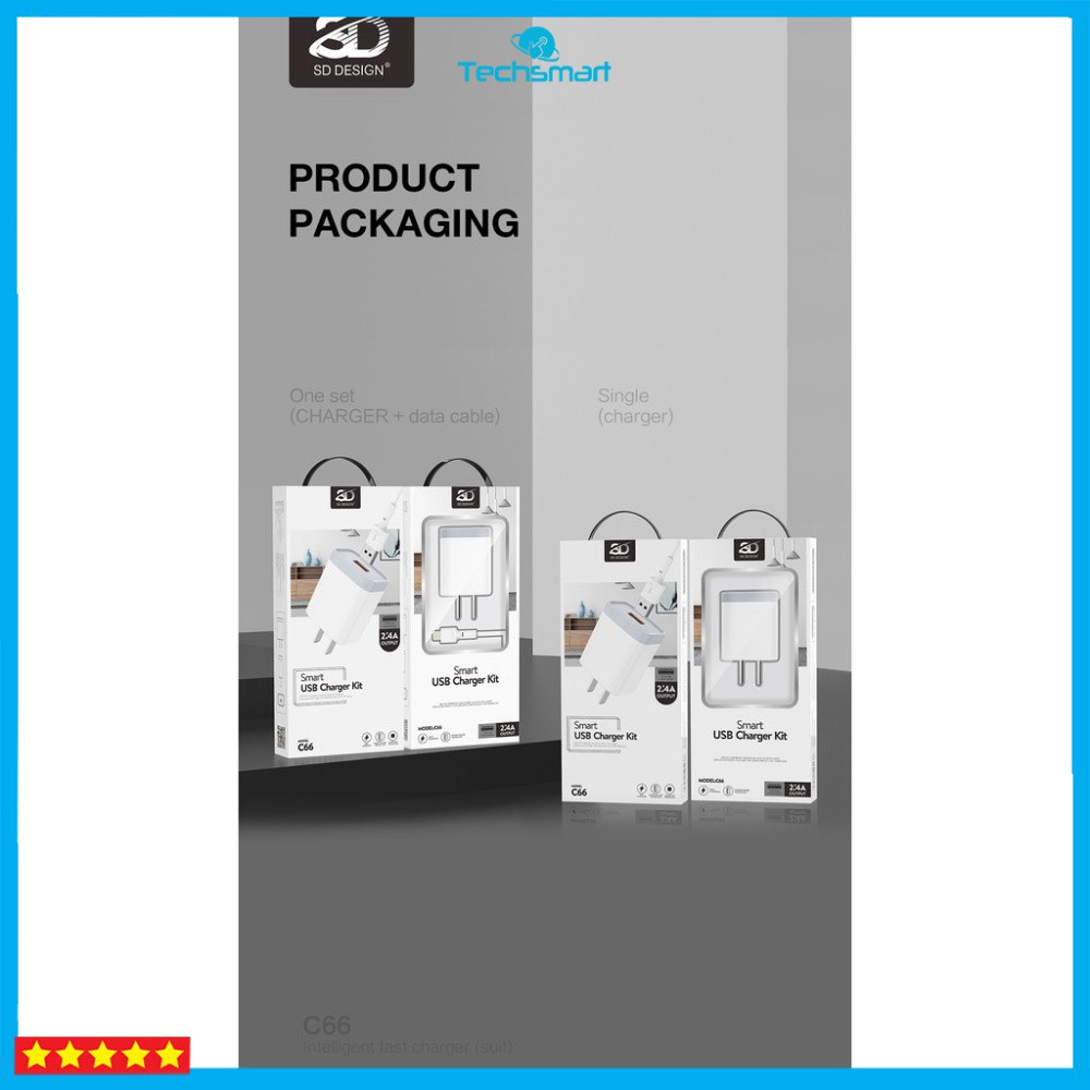 Củ sạc SD C66 cổng USB 2.4A, cóc sạc dùng cho iPhone, iPad, Android - Chính hãng
