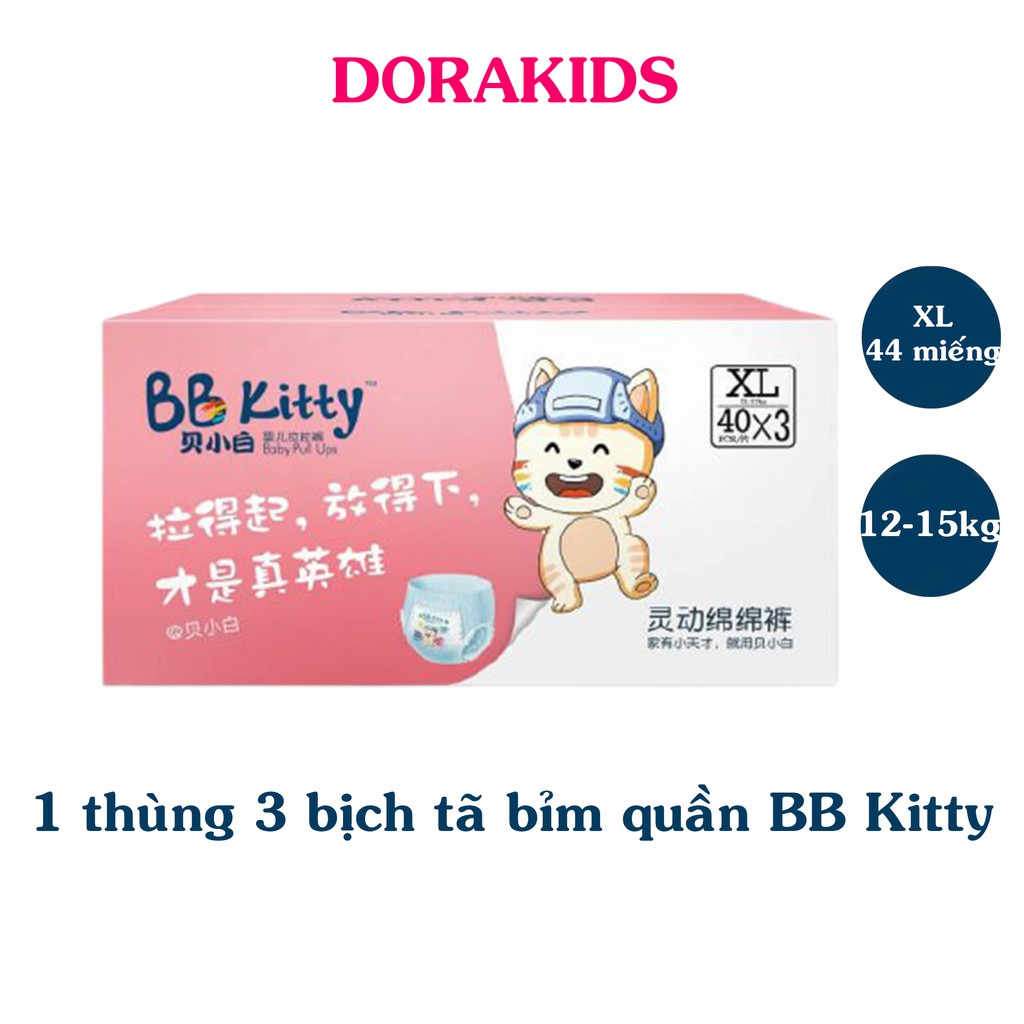 Bộ 3 bịch Tã Bỉm quần BB Kitty nội địa Trung siêu thấm hút, an toàn cho bé đủ size M48, L46, XL44, XXL40 từ 5-18kg