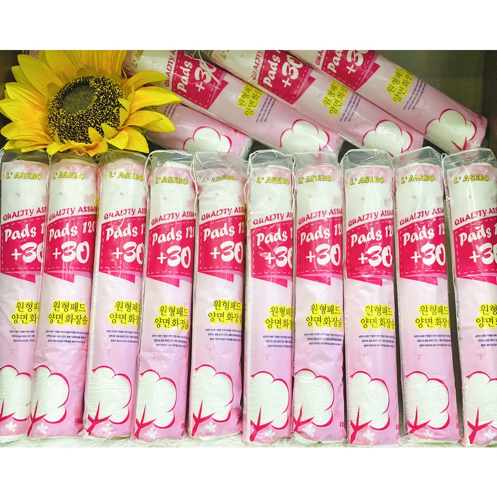 Bông tẩy trang l'asebo 150 miếng Hàn Quốc chính hãng  100% tự nhiên không khích úng da, bông mền mịn dầy dặn