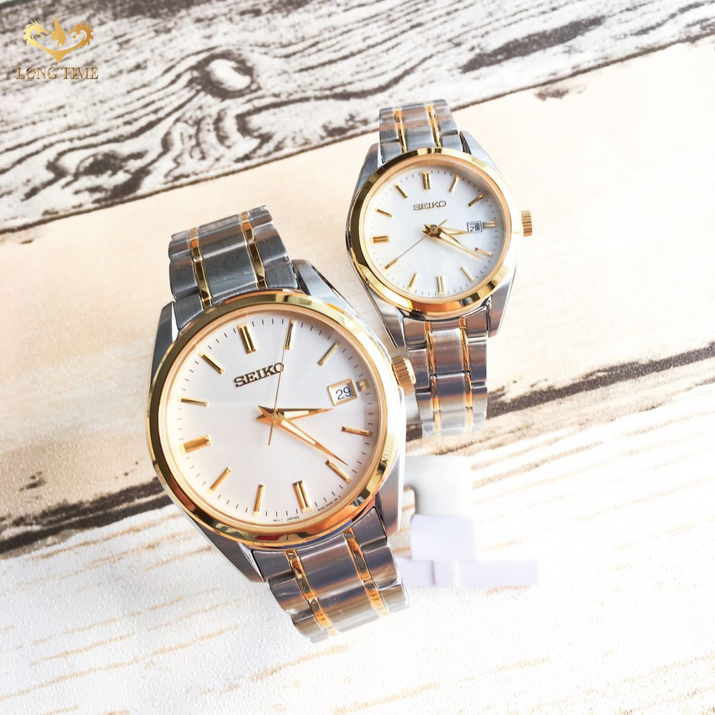 Đồng hồ Đôi Nam Nữ Seiko Regular SUR636P1 và SUR312P1 dây thép,mặt kính Sapphire san