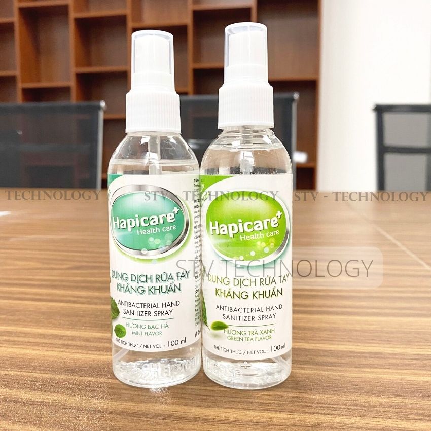 Nước Rửa Tay khô HAPICARE Trà Xanh Bạc Hà 100ml Sát Khuẩn Tay Nhanh Chóng Size Mini Tiện Lợi