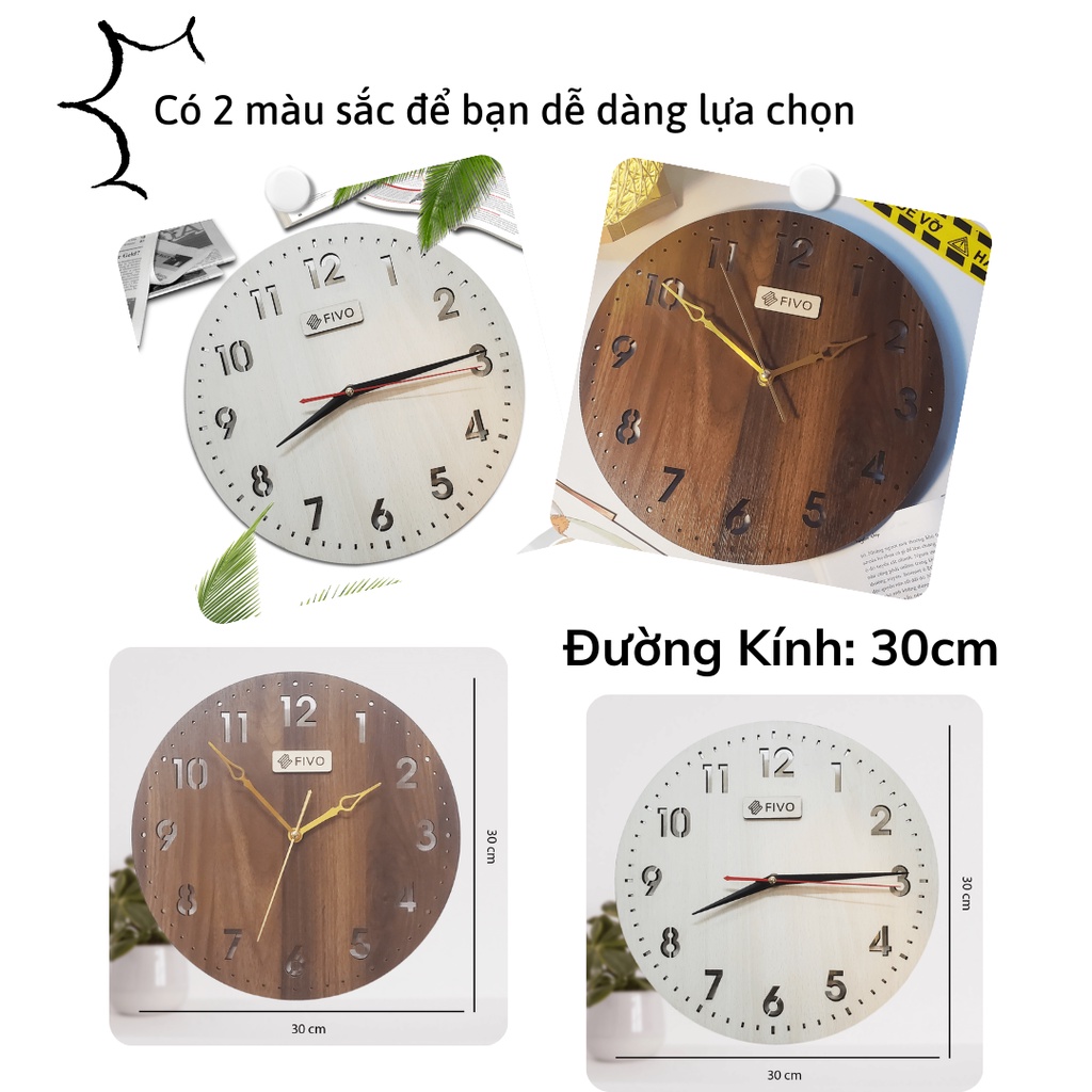 Đồng Hồ Treo Tường Trang Trí Phòng Khách, Thương Hiệu FIVO Mẫu FW05, Đơn Giản Thanh Lịch Phù Hợp Mọi Không Gian