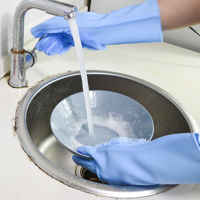 Găng tay rửa bát chén silicon cao su tạo bọt tiện dụng trong gia đình