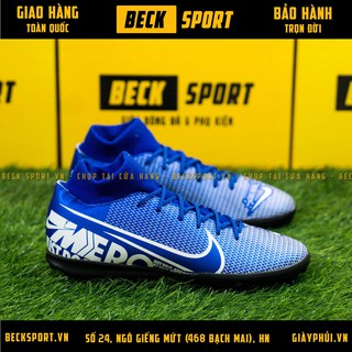 Giày Bóng Đá Mercurial 13 Superfly Xanh Biển Đế Đen Cao Cổ TF