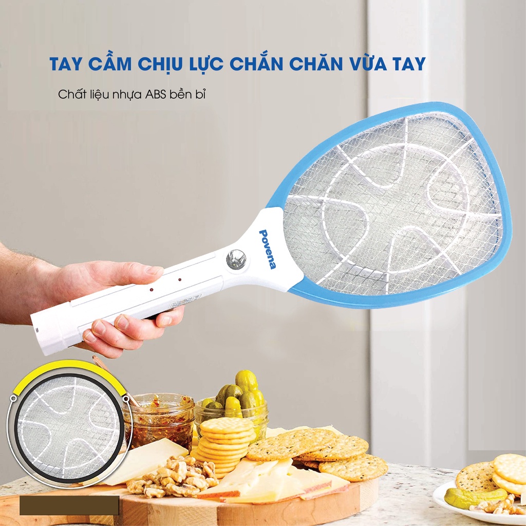 Vợt Muỗi POVENA PVN-MQ22 Có Đèn Sạc Nhanh Hàng Cao Cấp Chính Hãng, Vợt Bắt Muỗi Thông Minh Chịu Va Đập Mạnh Hàng Loại 1
