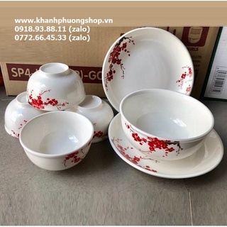chén tô dĩa sứ hoa đào - chén tô dĩa sứ