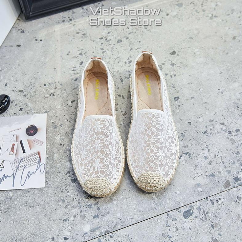 ℘ Slip on nữ - Giày lười vải lưới nữ đế cói - Chất liệu đế gai bện, vải ren lưới 2 màu đen và trắng - Mã A53 ℘