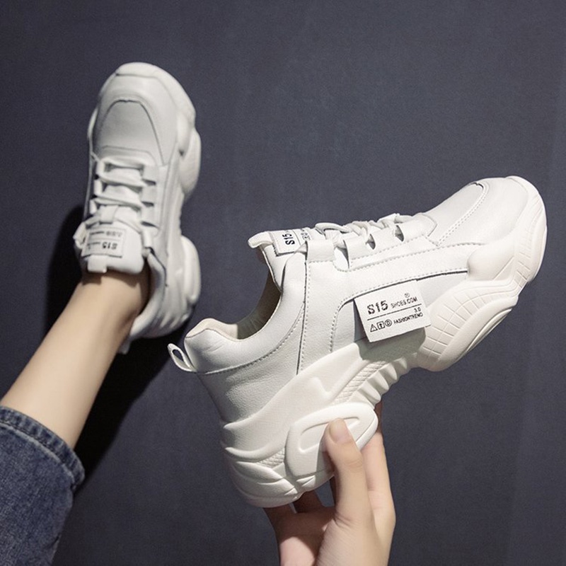 Giày sneaker IELGY đế độn màu trắng phong cách Harajuku thời trang cao cấp