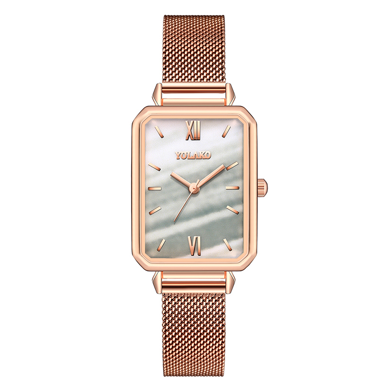 ZOLFA Elegant White Mesh Belt Ladies Watch Fashion Square Rose Gold Womens Quartz Wrist Watches Dress Clocks Lady Gift Watch Đồng hồ nữ