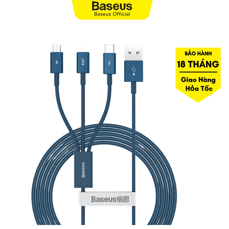Cáp sạc 3in1 Baseus Superior Series USB to M+L+C, 3.5A| Sạc nhanh, truyền dữ liệu tốc độ cao - Bảo hành 18 tháng